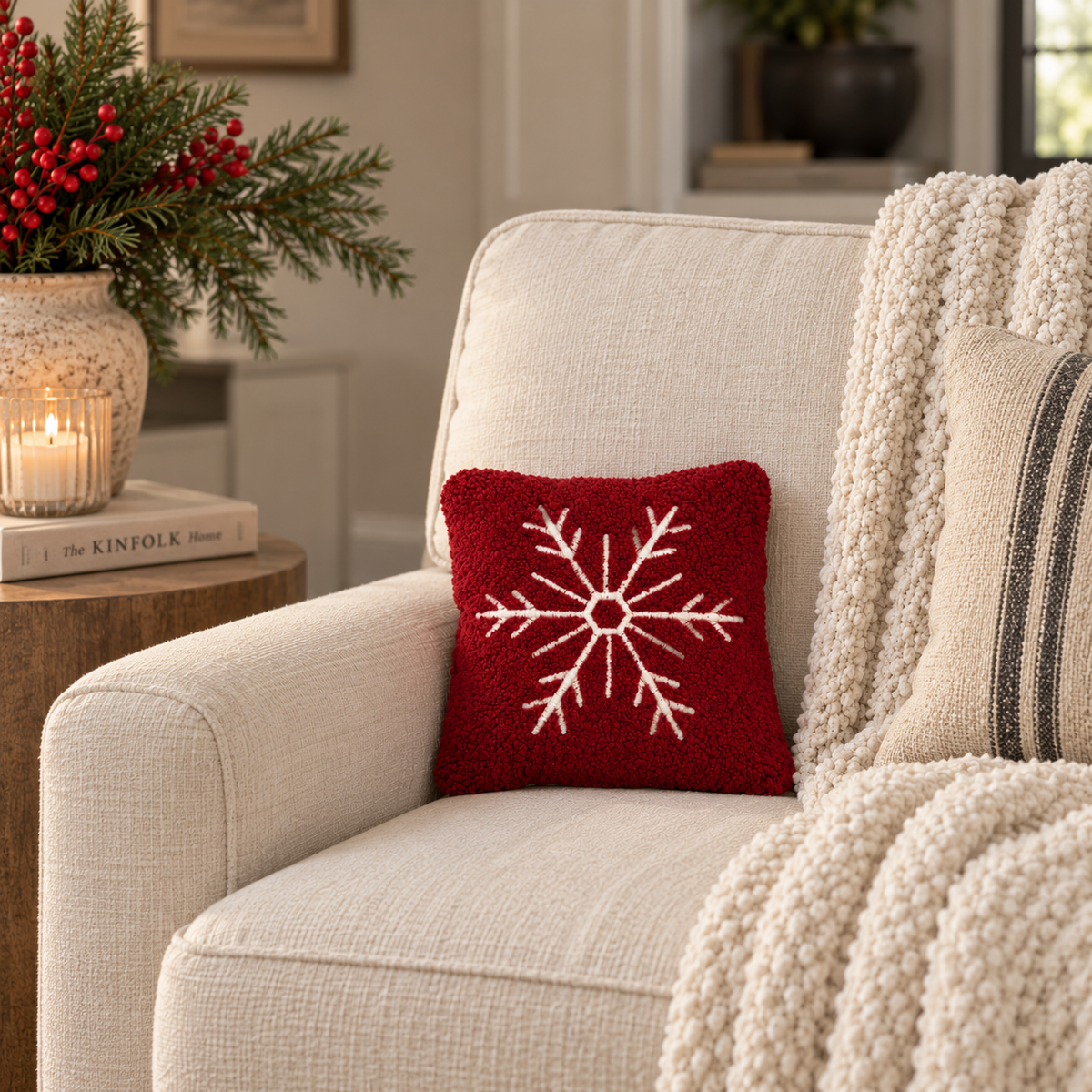 Red Snowflake Accent Pillow