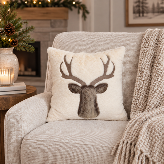 Faux Fur Woodland Deer Pillow
