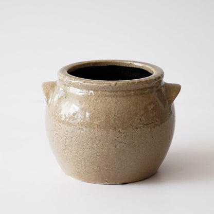 Small Textured Beige Ceramic Crock