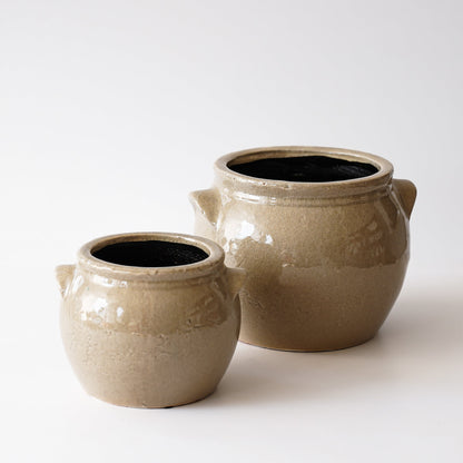 Large Textured Beige Ceramic Crock