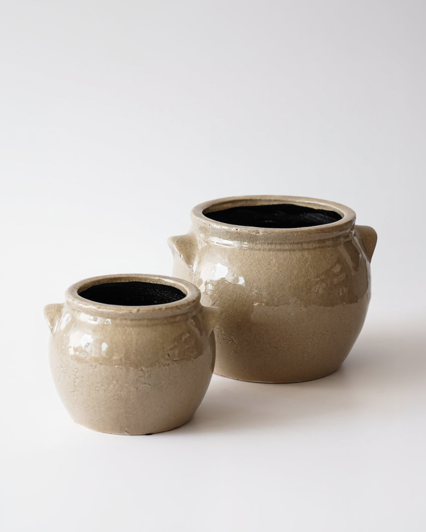 Small Textured Beige Ceramic Crock