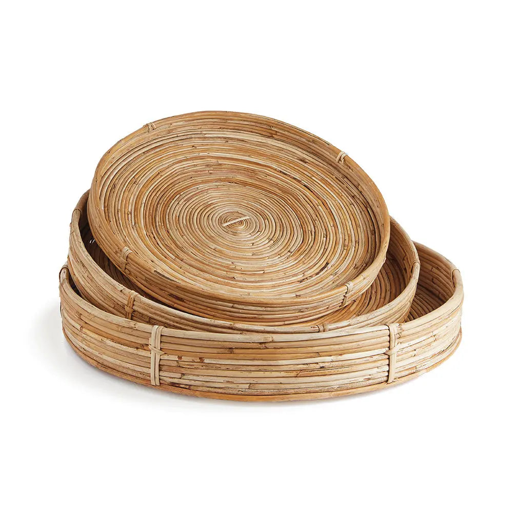 Round Nesting Rattan Trays - Set of 3
