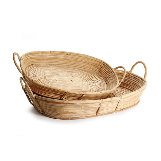 Handled Rattan Trays - Set of 2
