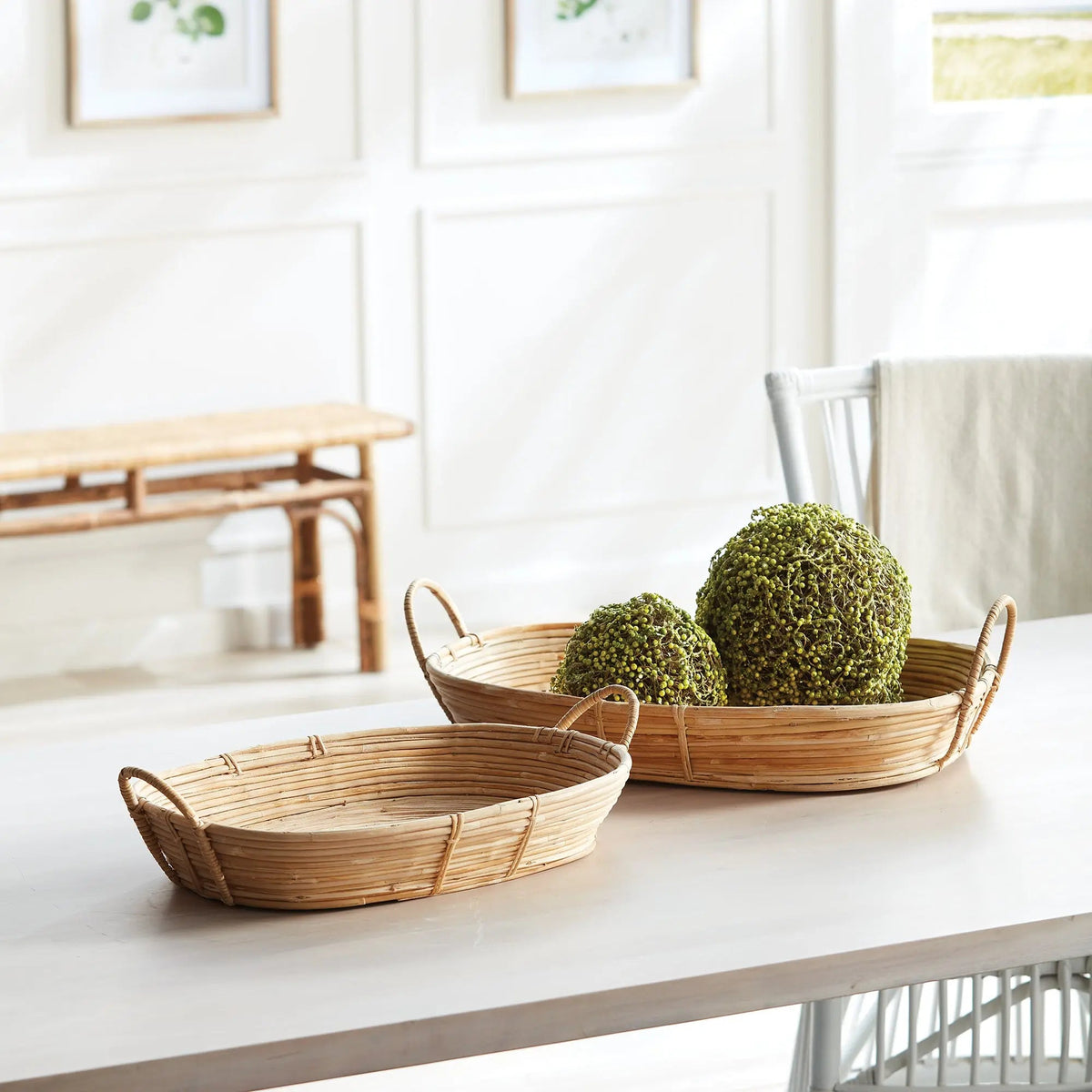 Handled Rattan Trays - Set of 2