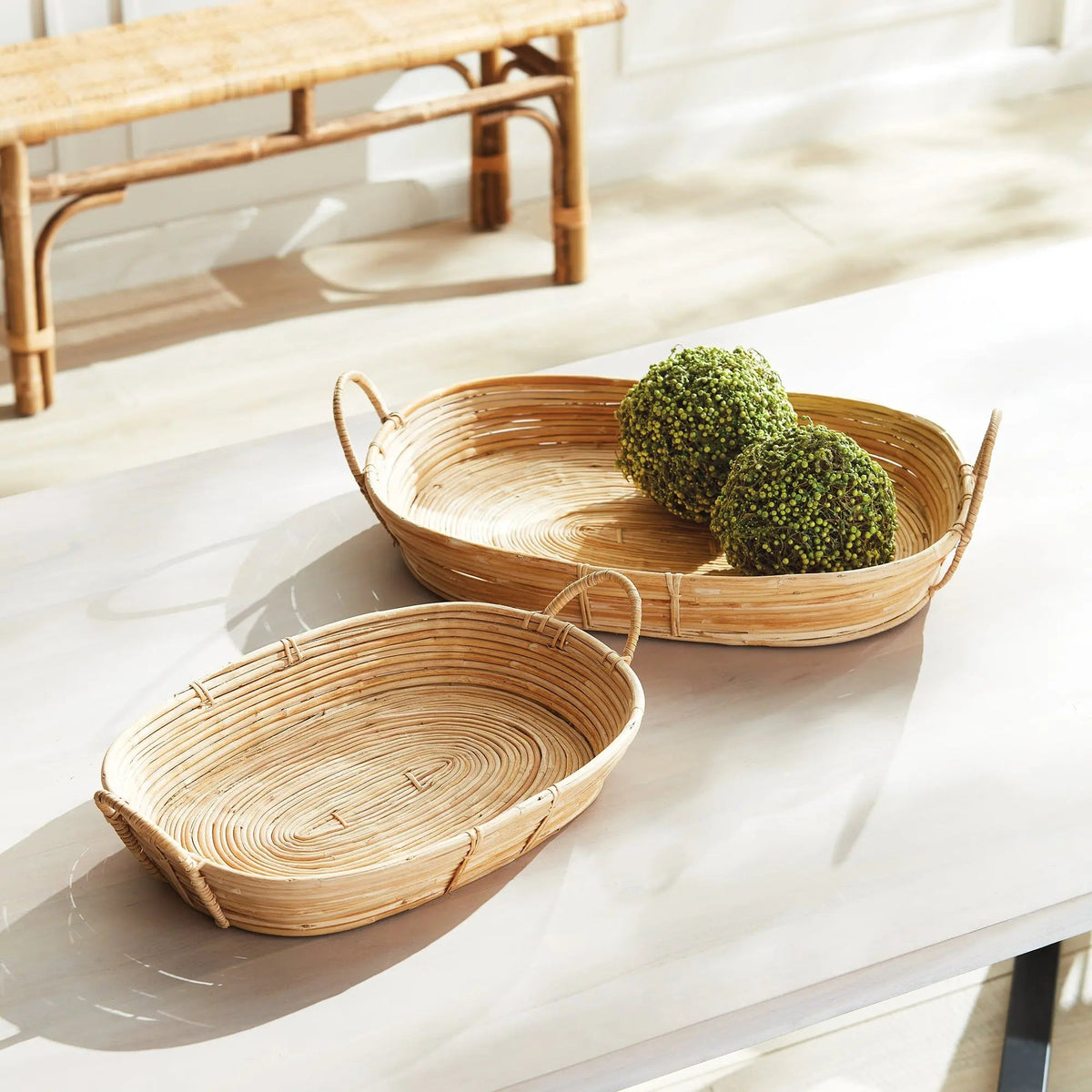 Handled Rattan Trays - Set of 2
