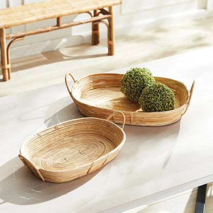 Handled Rattan Trays - Set of 2