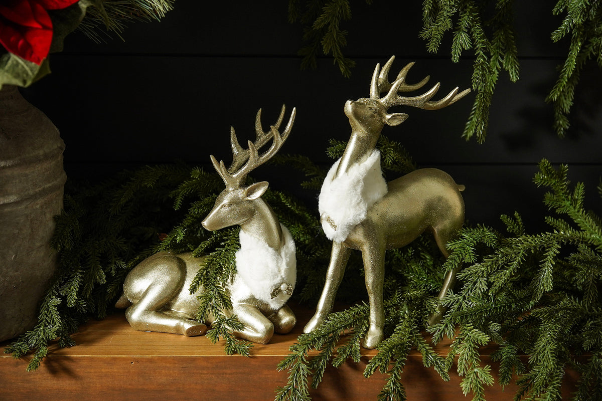Champagne Gold Deer Figurines - Set of 2