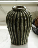 Ribbed Green Terracotta Vase