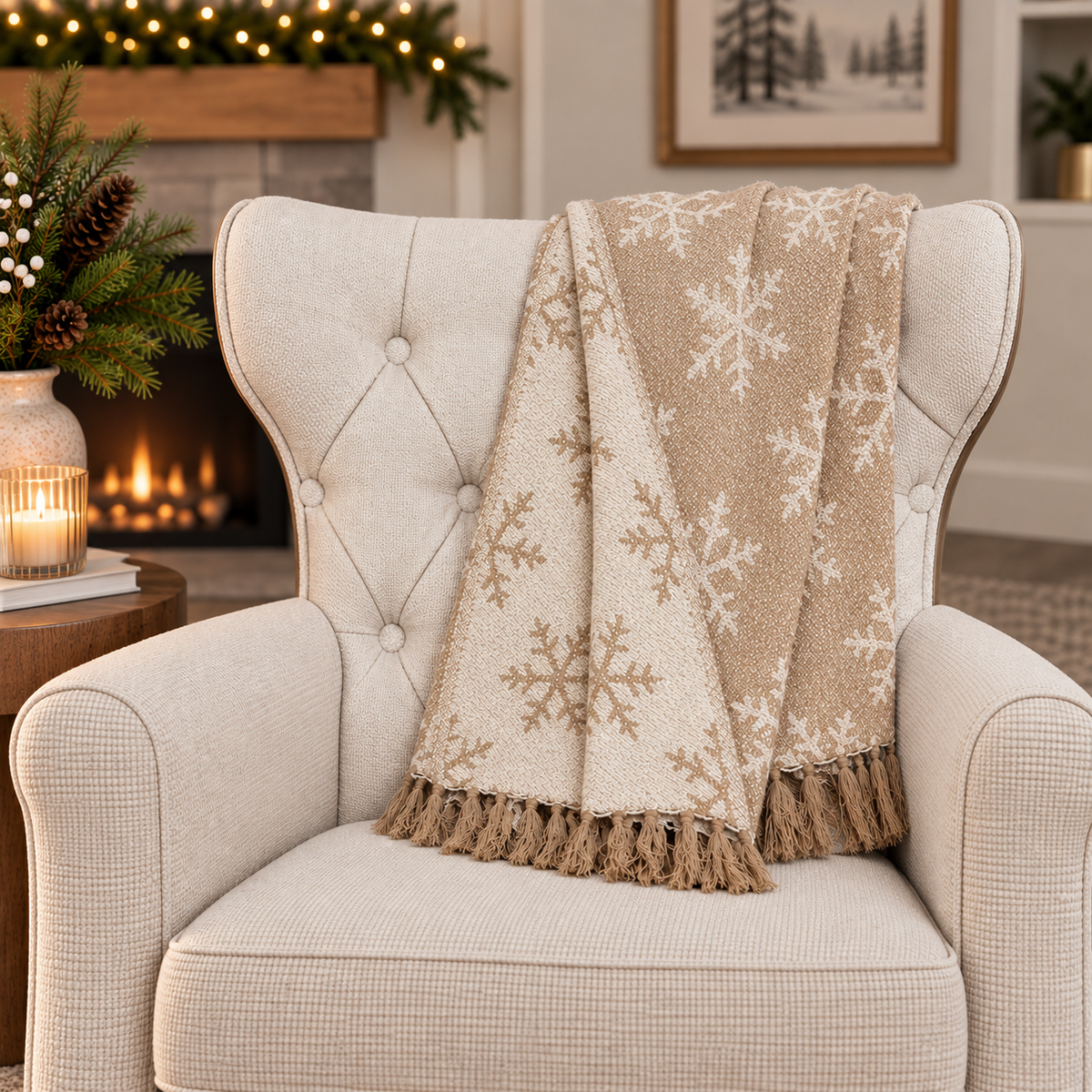 Neutral Jacquard Snowflake Throw