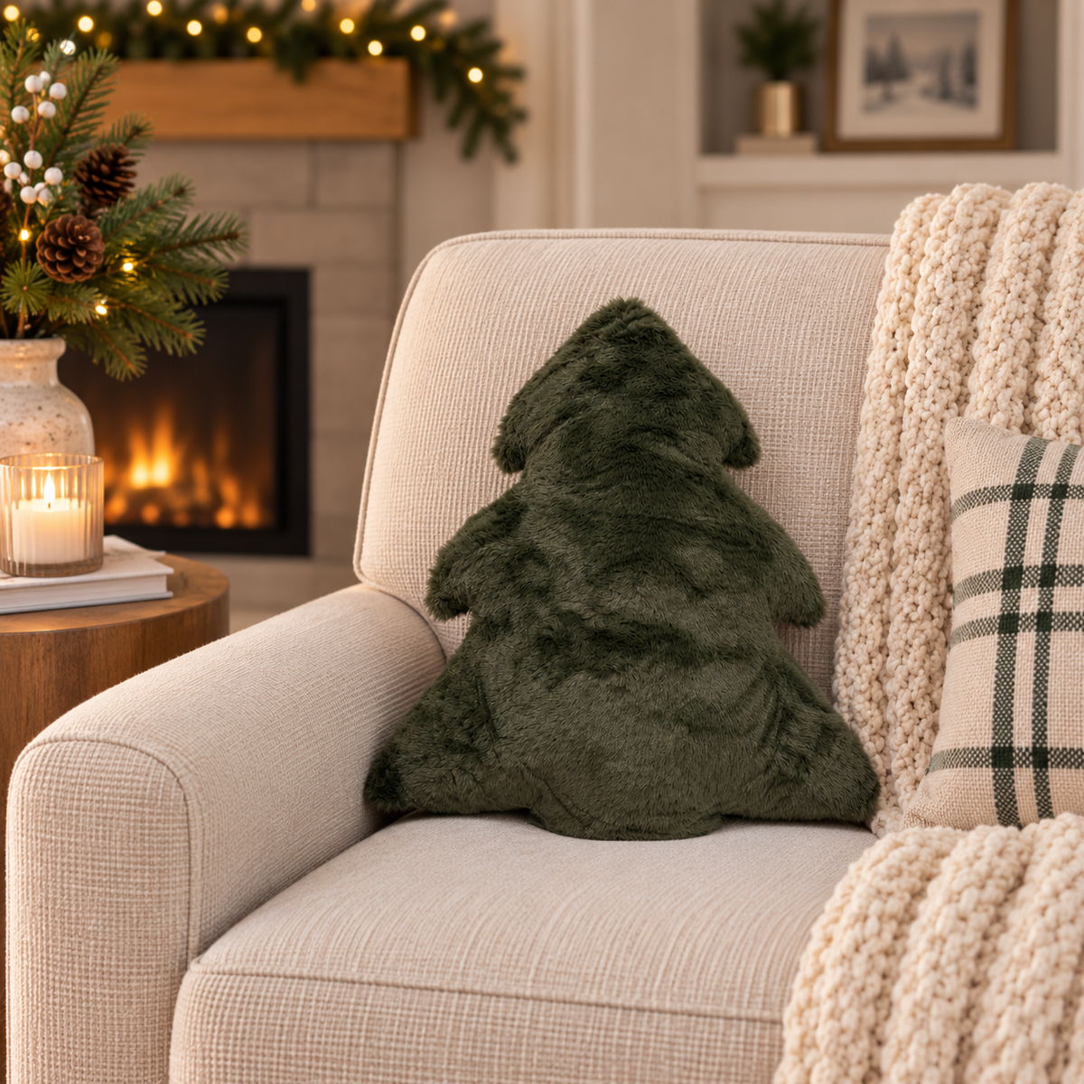 Faux Fur Evergreen Tree Pillow