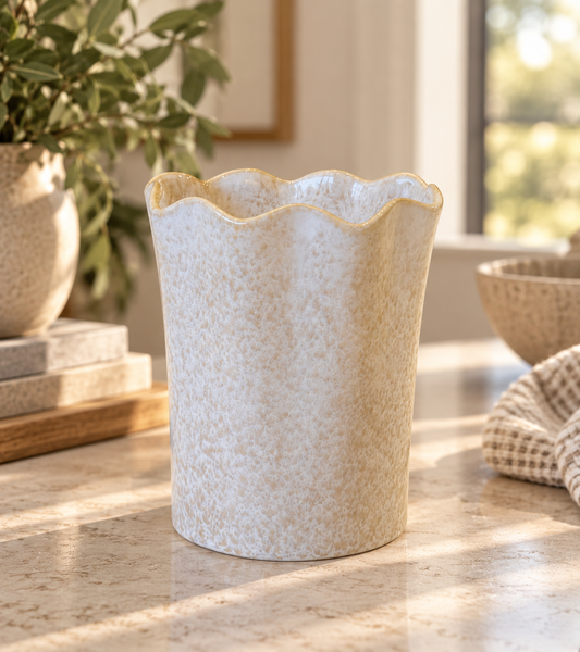 Scalloped Ceramic Crock Vase