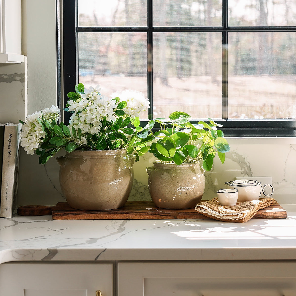 Large Textured Beige Ceramic Crock