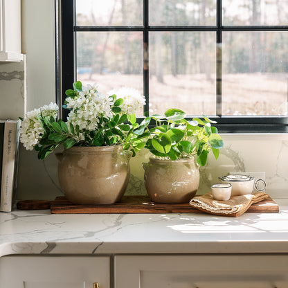 Small Textured Beige Ceramic Crock
