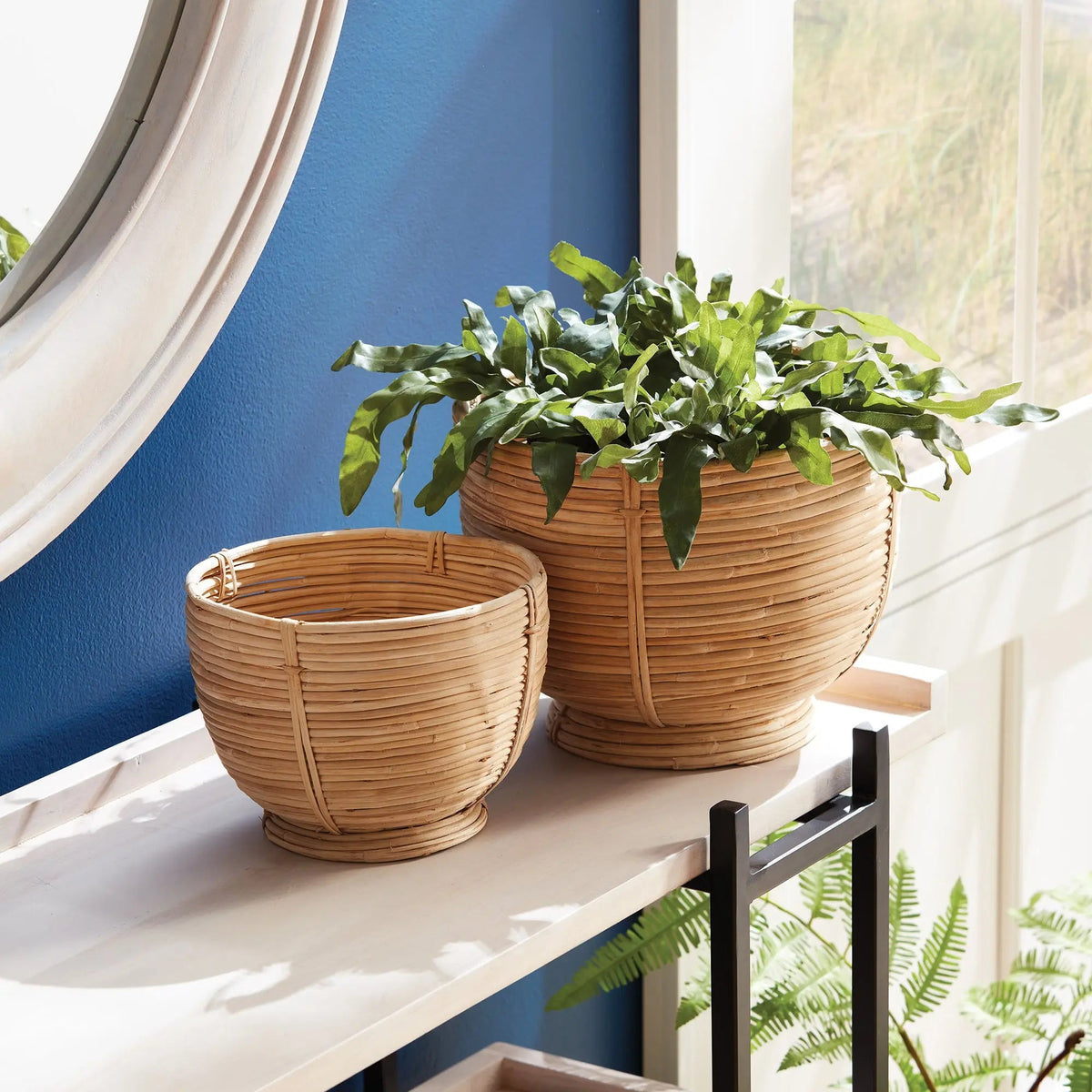 Footed Rattan Bowls - Set of 2