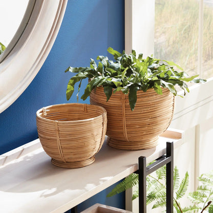 Footed Rattan Bowls - Set of 2
