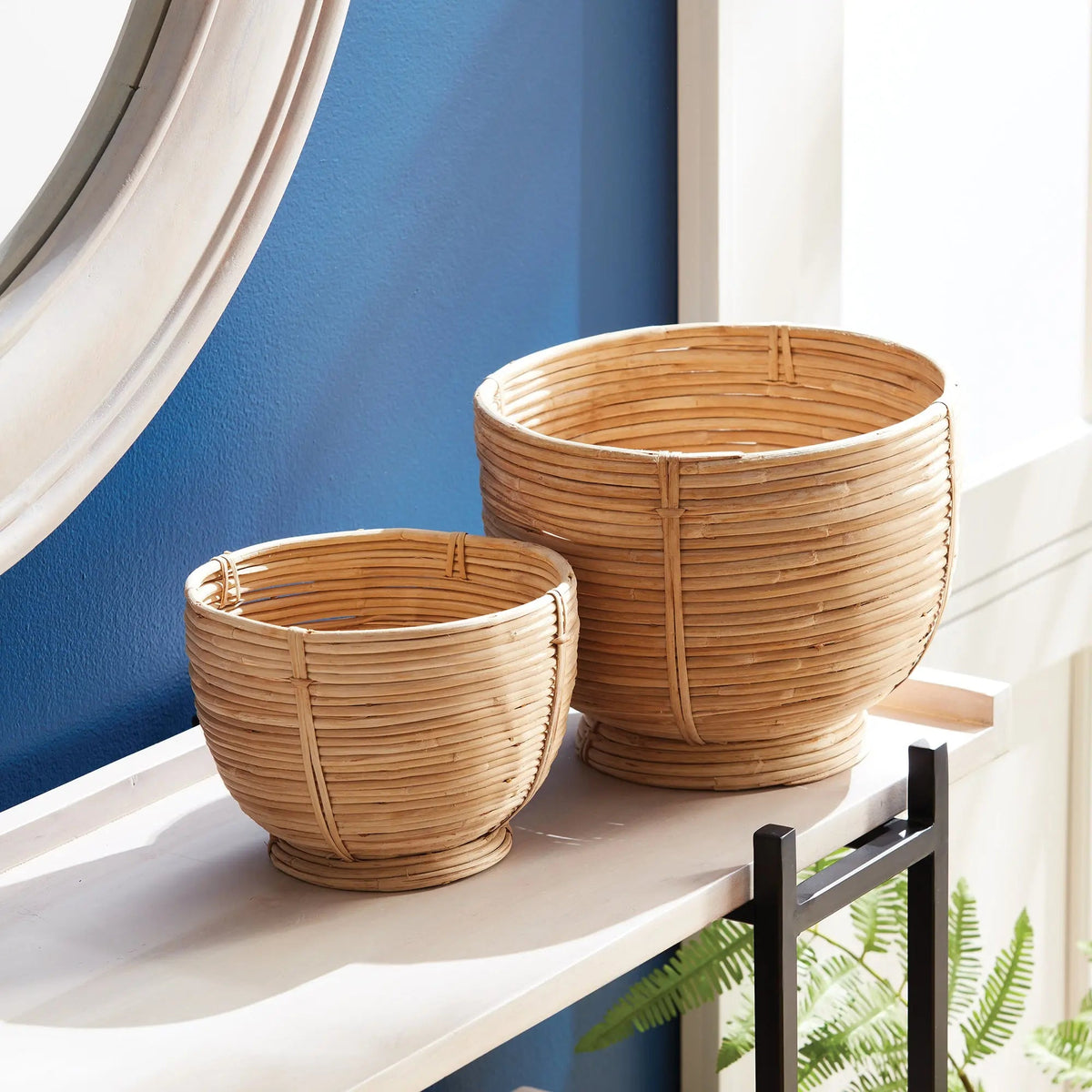 Footed Rattan Bowls - Set of 2