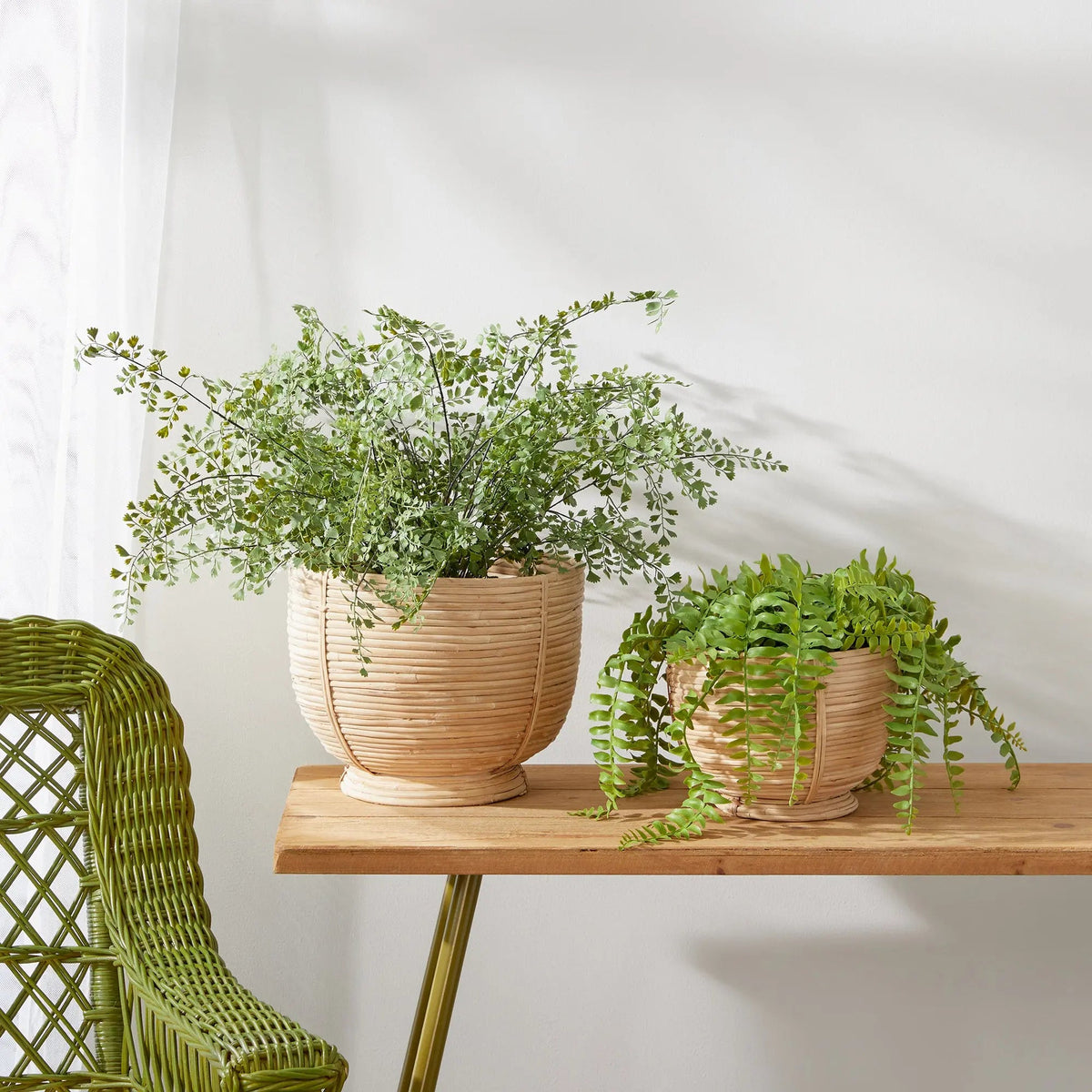 Footed Rattan Bowls - Set of 2