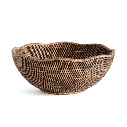 Scalloped Rattan Decorative Bowl - Warm Brown