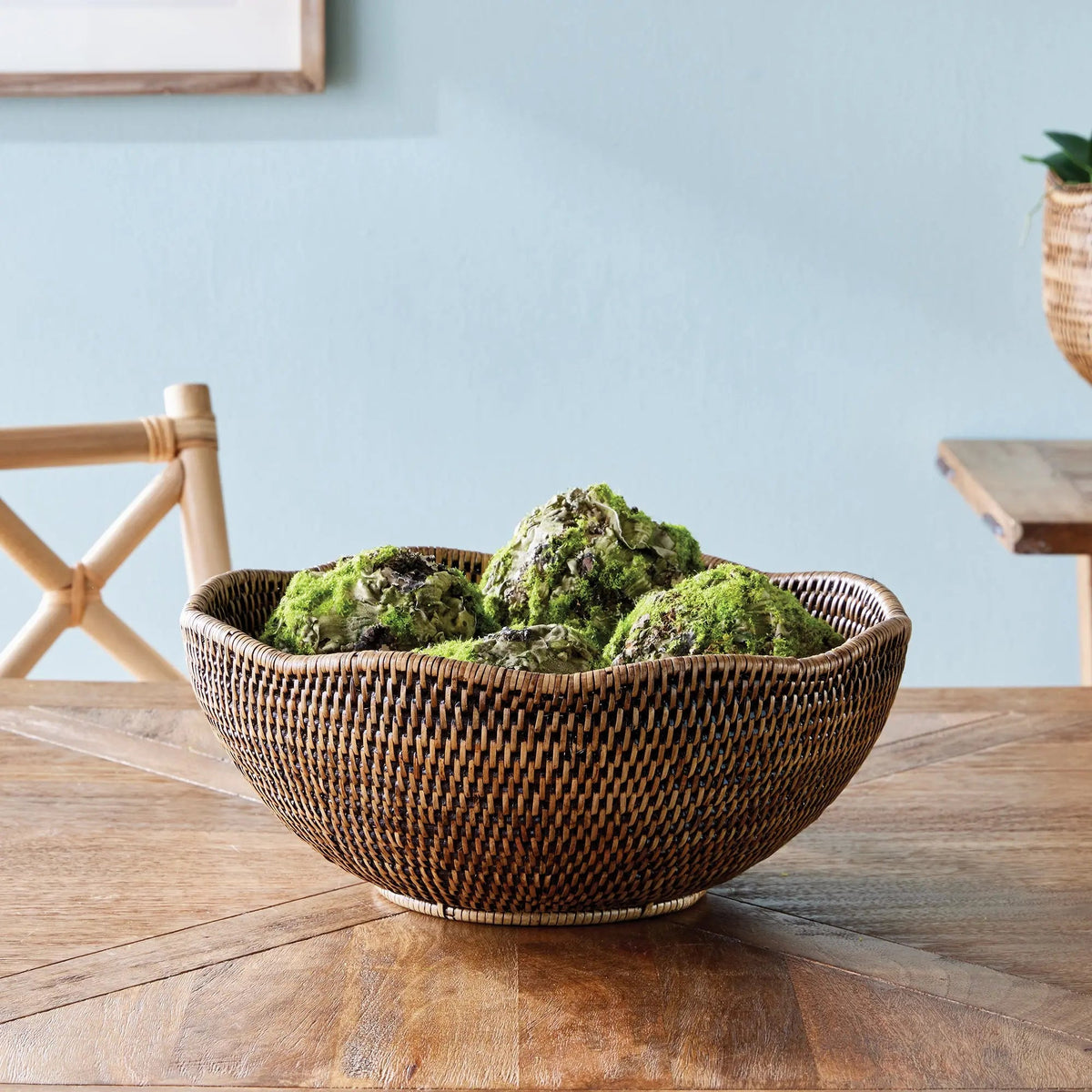 Scalloped Rattan Decorative Bowl - Warm Brown