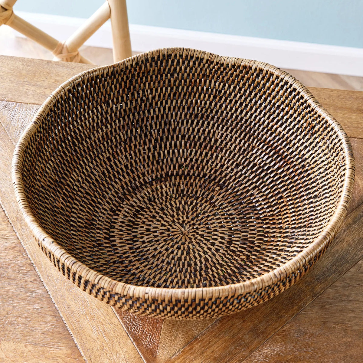Scalloped Rattan Decorative Bowl - Warm Brown