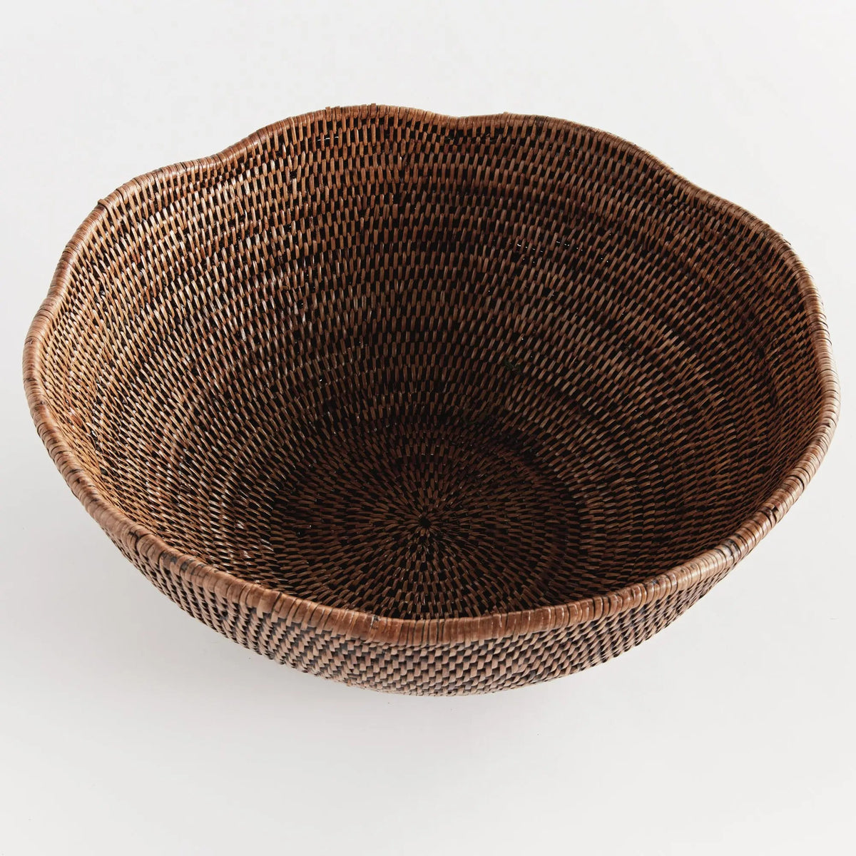 Scalloped Rattan Decorative Bowl - Warm Brown