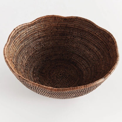 Scalloped Rattan Decorative Bowl - Warm Brown