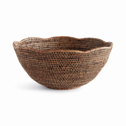Scalloped Rattan Decorative Bowl - Warm Brown