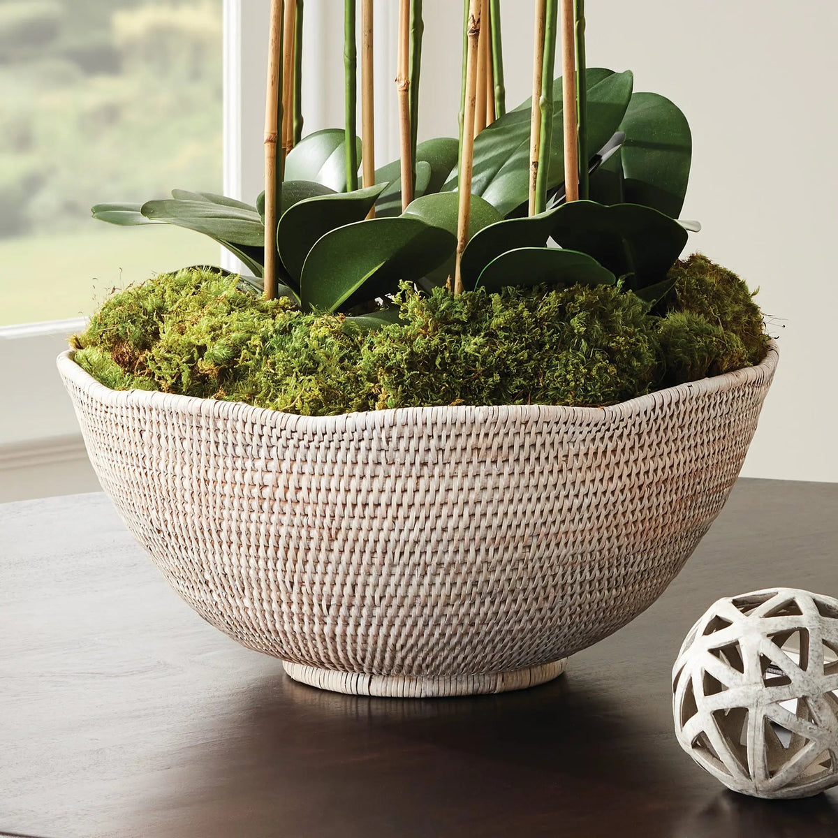 Scalloped Rattan Decorative Bowl - Whitewash