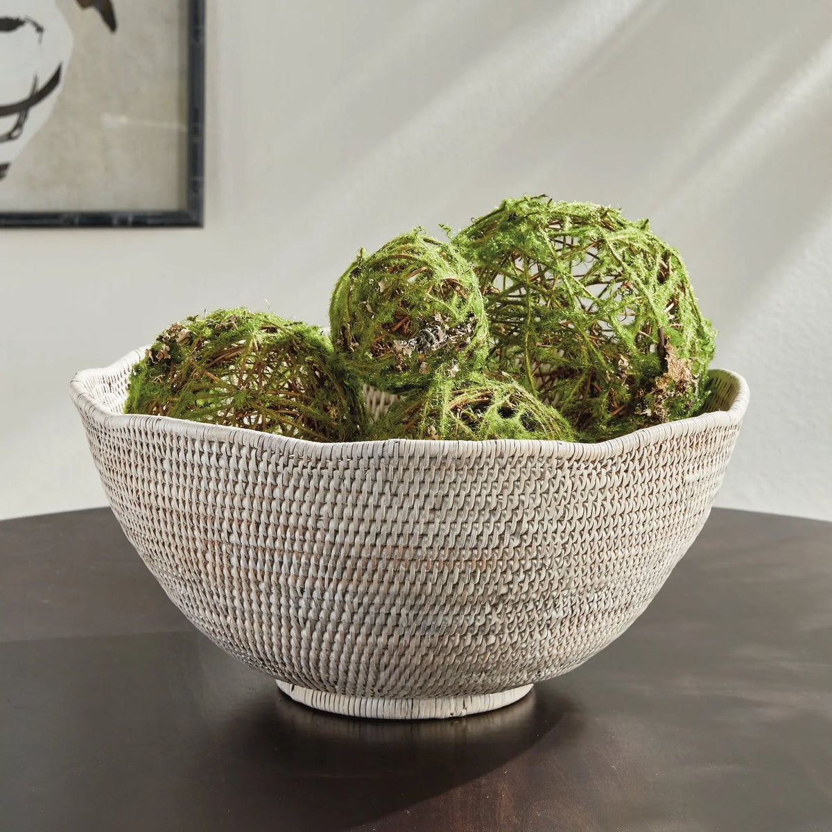 Scalloped Rattan Decorative Bowl - Whitewash