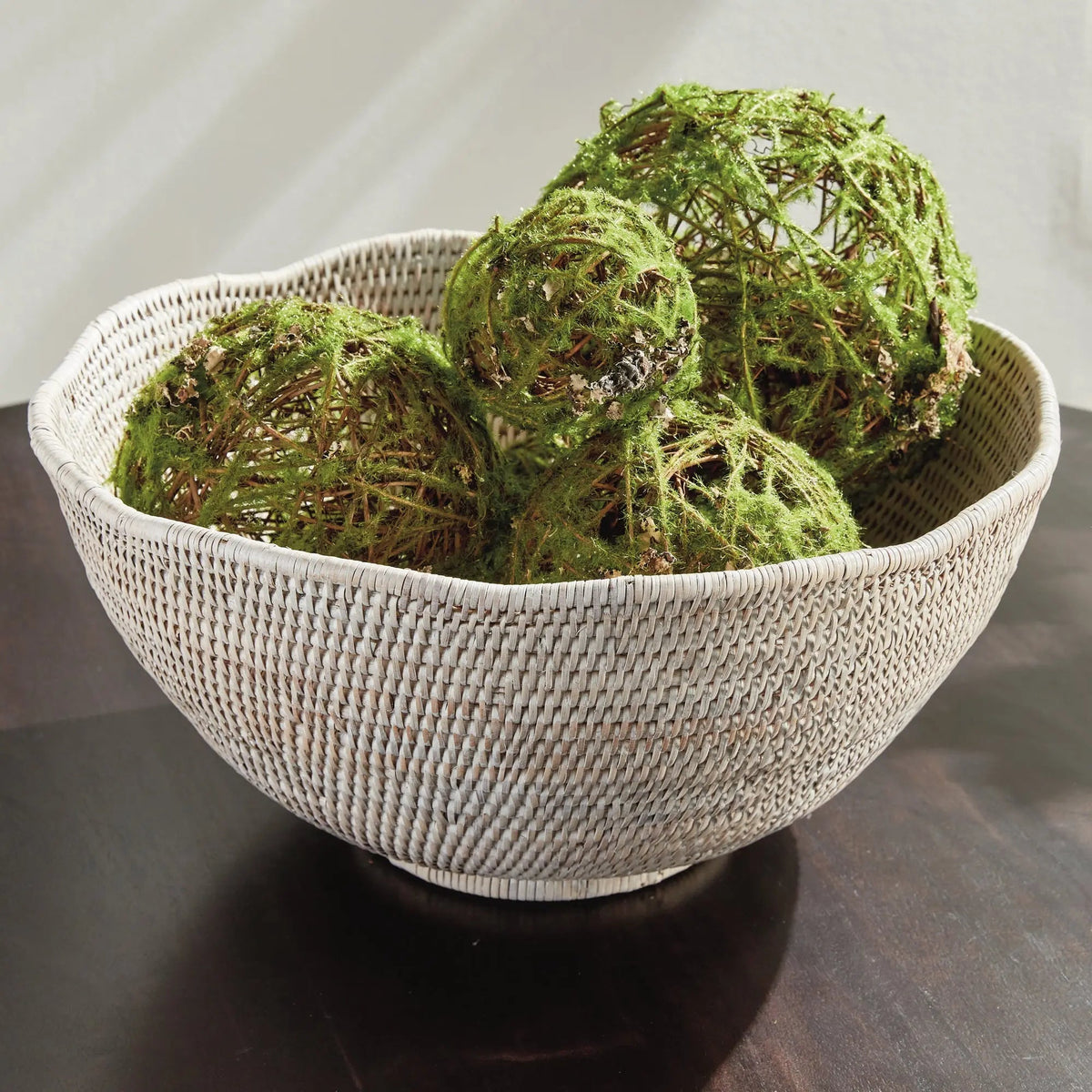 Scalloped Rattan Decorative Bowl - Whitewash