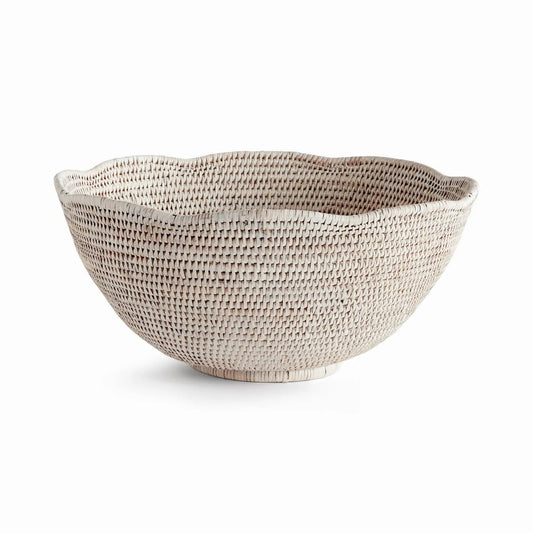 Scalloped Rattan Decorative Bowl - Whitewash