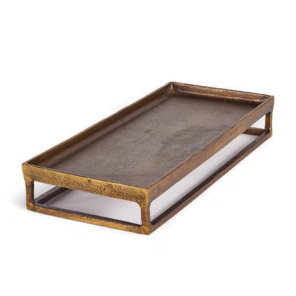 Raised Rectangular Metal Tray - Antique Brass