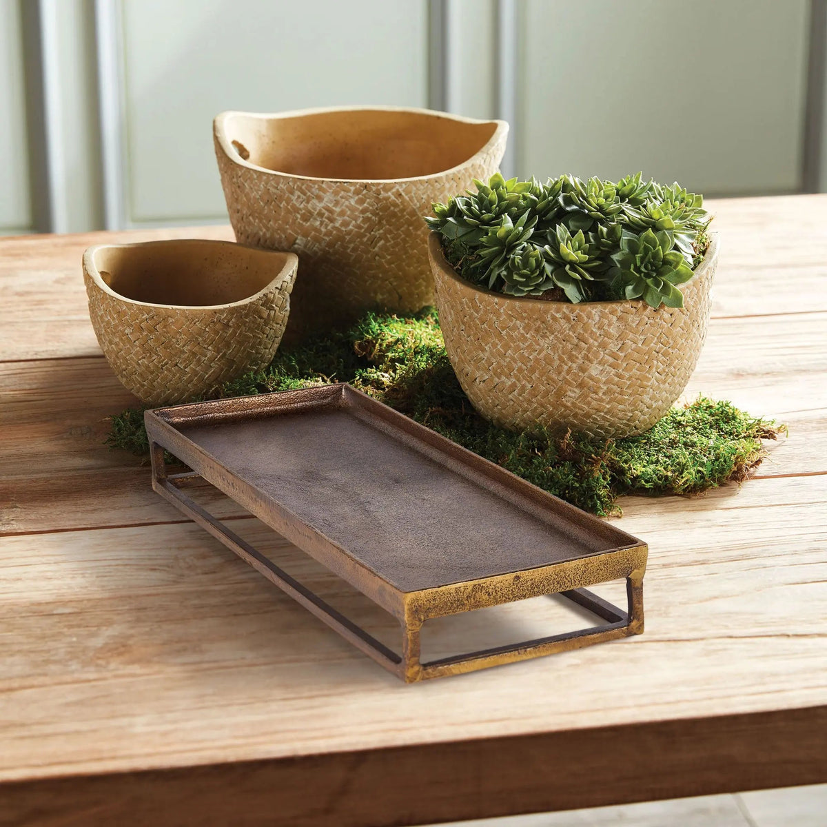 Raised Rectangular Metal Tray - Antique Brass
