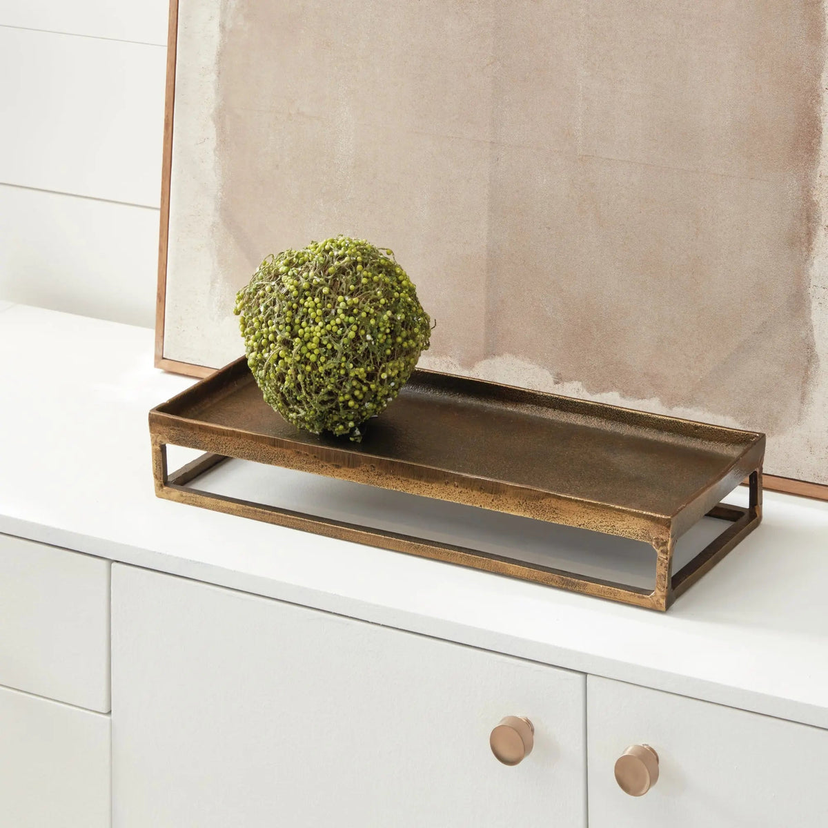 Raised Rectangular Metal Tray - Antique Brass