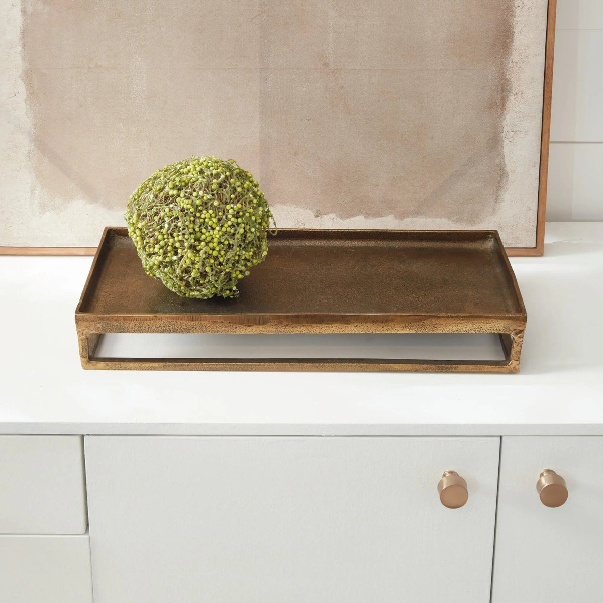 Raised Rectangular Metal Tray - Antique Brass