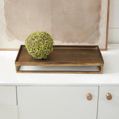 Raised Rectangular Metal Tray - Antique Brass