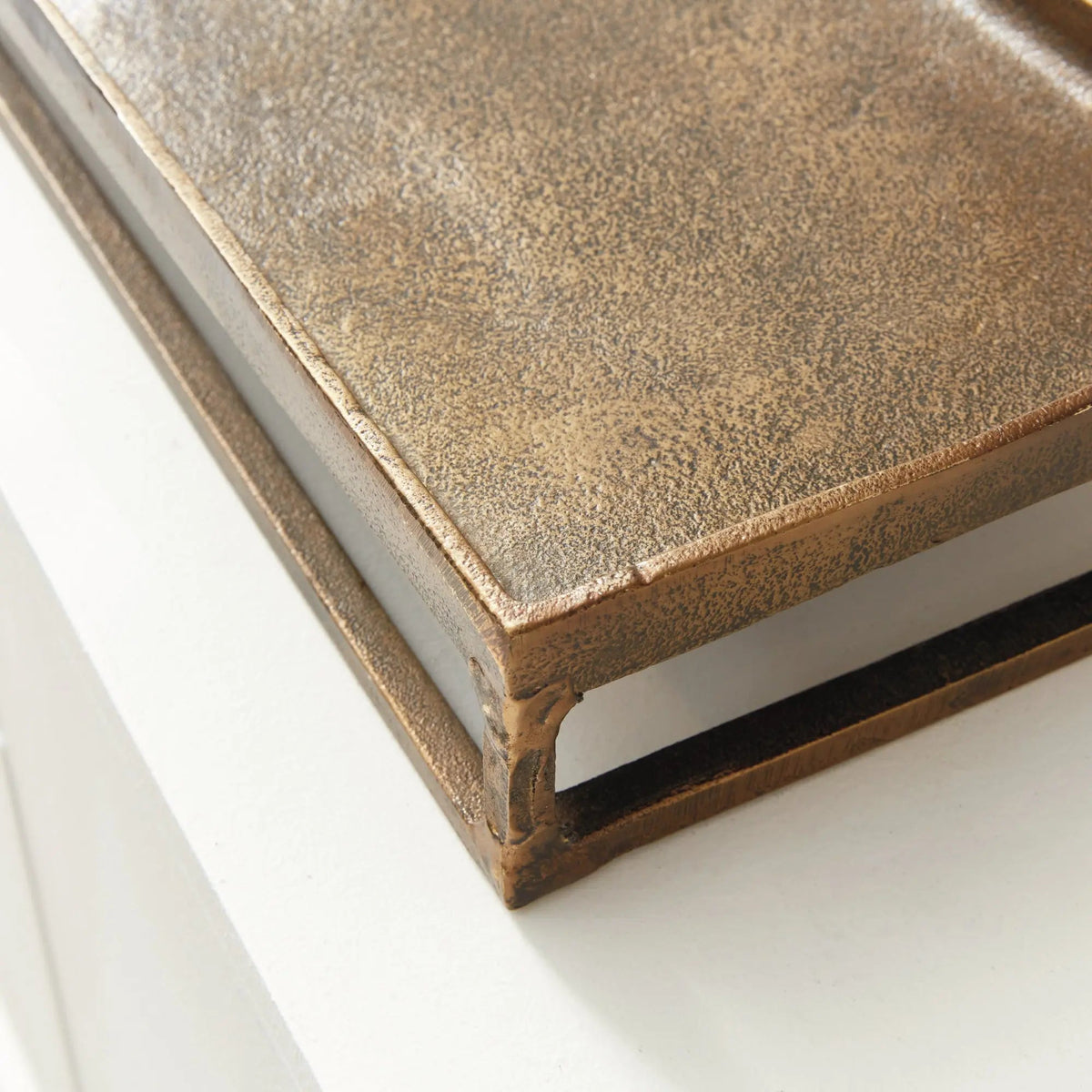 Raised Rectangular Metal Tray - Antique Brass