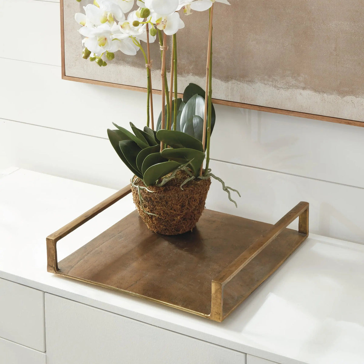 Large Square Metal Tray - Antique Brass