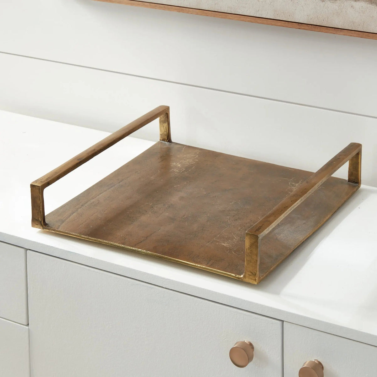 Large Square Metal Tray - Antique Brass