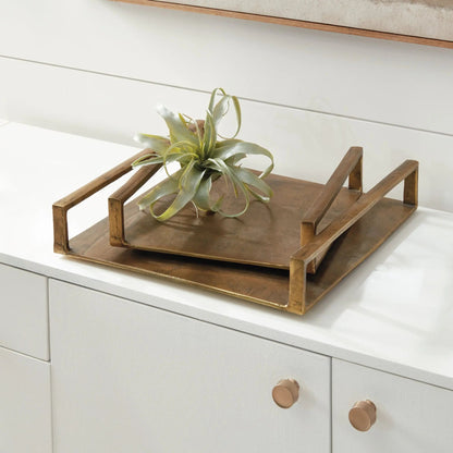 Large Square Metal Tray - Antique Brass