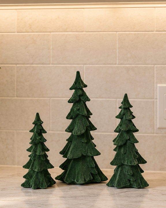 Flocked Evergreen Resin Trees - Set of 3