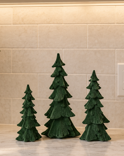 Flocked Evergreen Resin Trees - Set of 3